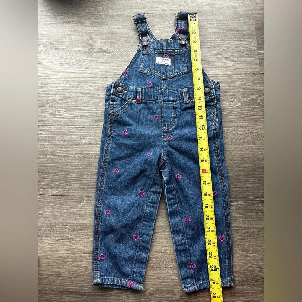 Valentine’s Day Girls Denim Overalls with Embroidered Pink Heart Accents 18 Mon